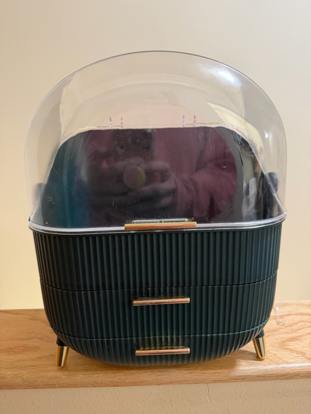 Modern Dark Green Vanity Organizer with Clear Dome